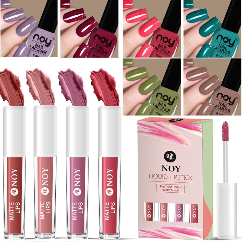 Noy Nail Paint And Liquid Lipstick Combo With Velvet Finish Vibrant Glow Liquid Lipstick Nail Paint Combo For Bold Beauty Glamour Romance Valentine Day Lipstick Nail Polish Set For Her - Image 1
