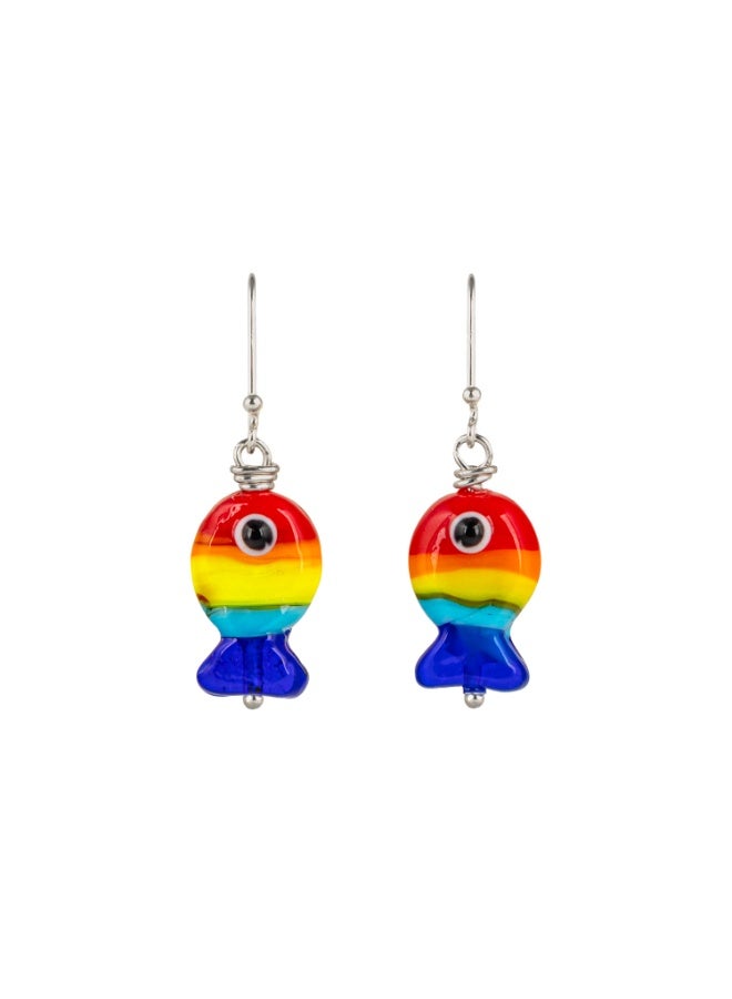 Minza “Colorful Fish” Women’s Earrings, 925 Sterling Silver Hook Earrings with Ceramic Fish Charm, Handmade Drop Earrings for Women, Jewelry for Casual & Special Occasion. - Image 1