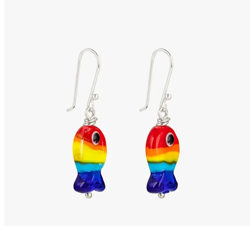 Minza  Minza “Colorful Fish” Women’s Earrings, 925 Sterling Silver Hook Earrings with Ceramic Fish Charm, Handmade Drop Earrings for Women, Jewelry for Casual & Special Occasion. for Women | Best Price UAE