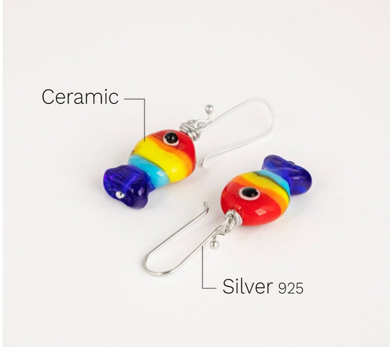 Minza “Colorful Fish” Women’s Earrings, 925 Sterling Silver Hook Earrings with Ceramic Fish Charm, Handmade Drop Earrings for Women, Jewelry for Casual & Special Occasion. - Image 4