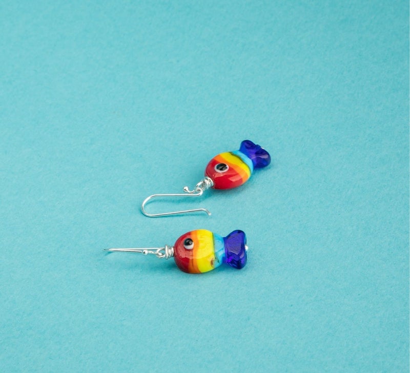 Minza “Colorful Fish” Women’s Earrings, 925 Sterling Silver Hook Earrings with Ceramic Fish Charm, Handmade Drop Earrings for Women, Jewelry for Casual & Special Occasion. - Image 5