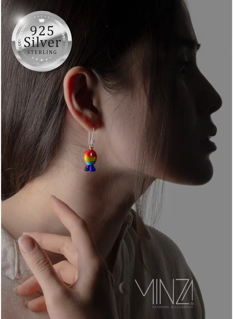 Minza “Colorful Fish” Women’s Earrings, 925 Sterling Silver Hook Earrings with Ceramic Fish Charm, Handmade Drop Earrings for Women, Jewelry for Casual & Special Occasion.