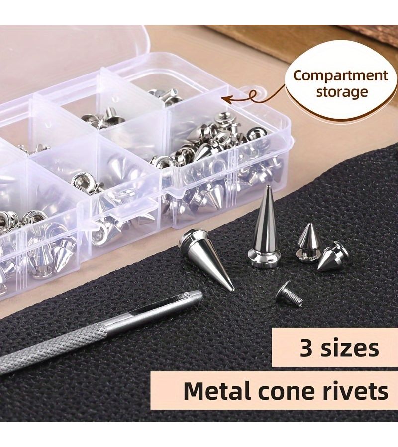 180 Pcs Assorted Size Tapered Studs Spiral Stud Bolts 3 Sizes Metal Tree Stud Bolts Silvery Suitable for Punk Style Clothing Accessories DIY Craft Decorations - Image 4