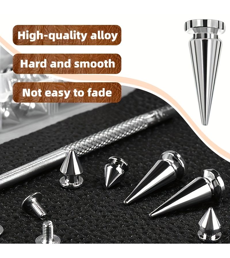 180 Pcs Assorted Size Tapered Studs Spiral Stud Bolts 3 Sizes Metal Tree Stud Bolts Silvery Suitable for Punk Style Clothing Accessories DIY Craft Decorations - Image 5