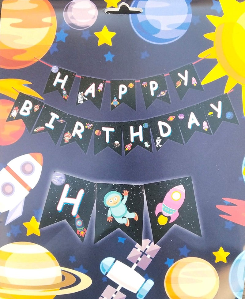 Balloonistics Space and Planets Happy Birthday Party Decoration, Hanging Bunting Banner - Image 2