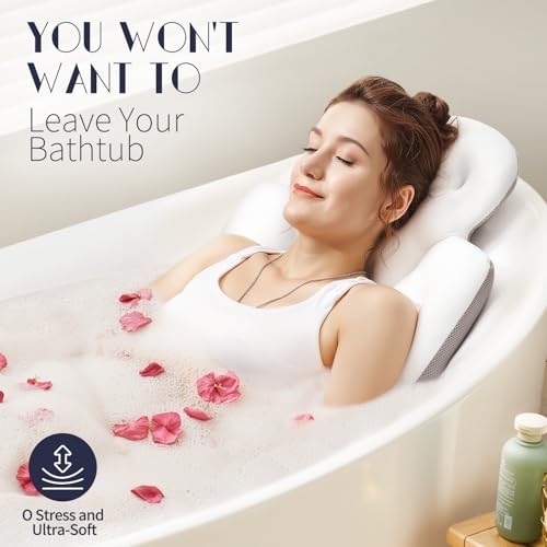 VOXOR Full Body Bath Pillow for Bathtub, Thick Bathtub Cushion with Laundry Bag, Luxury Tub Pillow for Bath for Headrest Neck and Back Support White 60" x 16" - Image 4