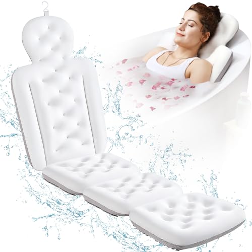 VOXOR Full Body Bath Pillow for Bathtub, Thick Bathtub Cushion with Laundry Bag, Luxury Tub Pillow for Bath for Headrest Neck and Back Support White 60" x 16" - Image 1