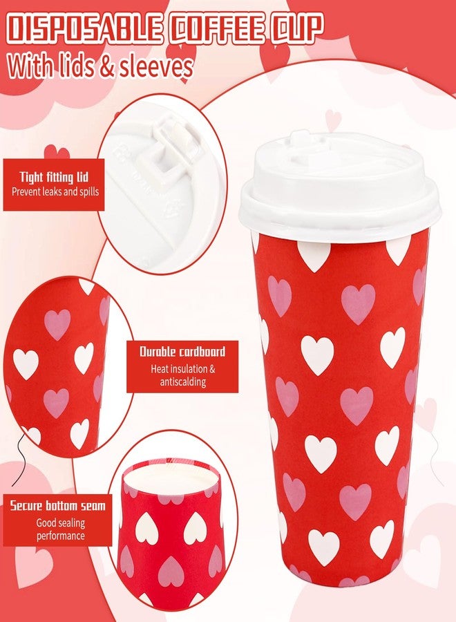 Whaline 100Pcs 16Oz Valentine' s Day Disposable Coffee Cups with Lids Romantic Love Heart Paper Drinking Cup for Wedding Anniversary Mother' s Day Party Supplies - Image 3
