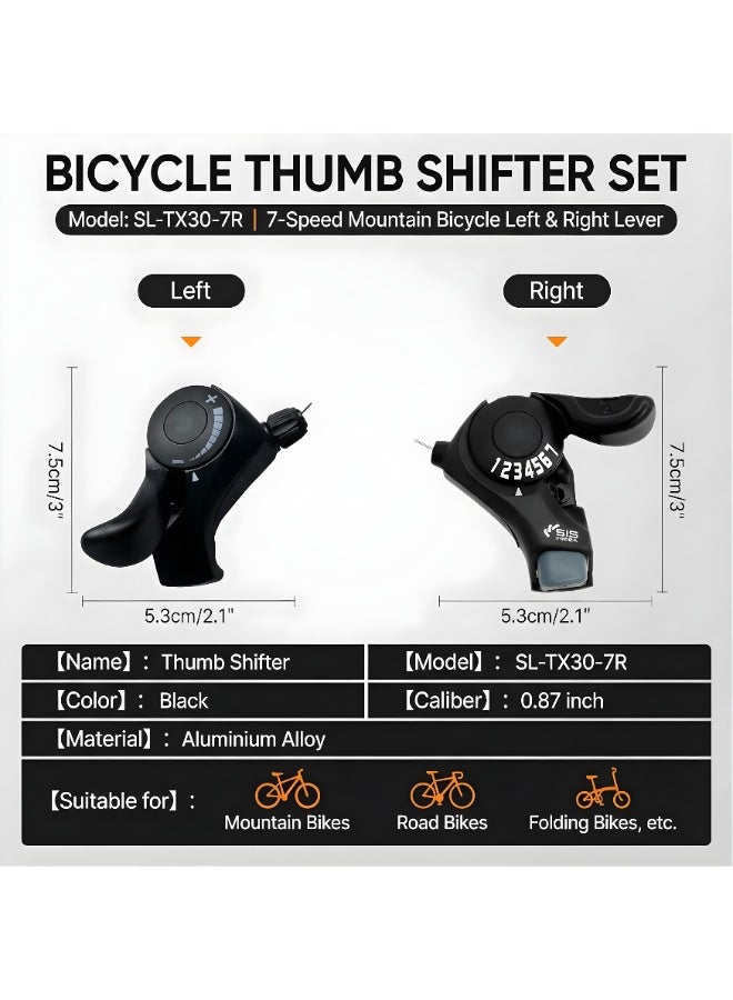 Fukukawa Bicycle Thumb Shifter Set 7 Speed Left Right Gear Lever for Mountain Road Folding Bike, Black - Image 5