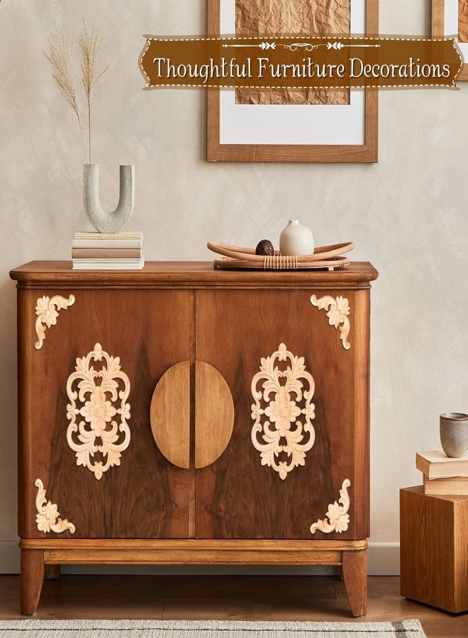 فيسينبال 10 قطع من زخارف الخشب من Vicenpal لتزيين مركز باب الأثاث، ملصقات خشبية منحوتة يدويًا، باب السرير، خزانة الملابس، الأثاث (زخرفة حافة الزاوية، 8.66 × 5.51 × 0.31 بوصة) - Image 2