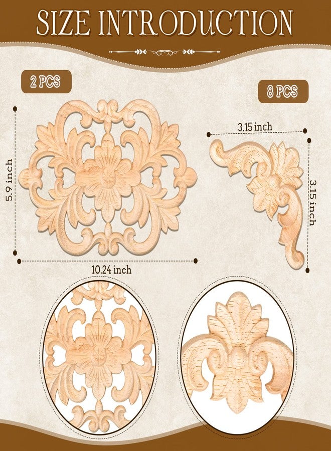 فيسينبال 10 قطع من زخارف الخشب من Vicenpal لتزيين مركز باب الأثاث، ملصقات خشبية منحوتة يدويًا، باب السرير، خزانة الملابس، الأثاث (زخرفة حافة الزاوية، 8.66 × 5.51 × 0.31 بوصة) - Image 3