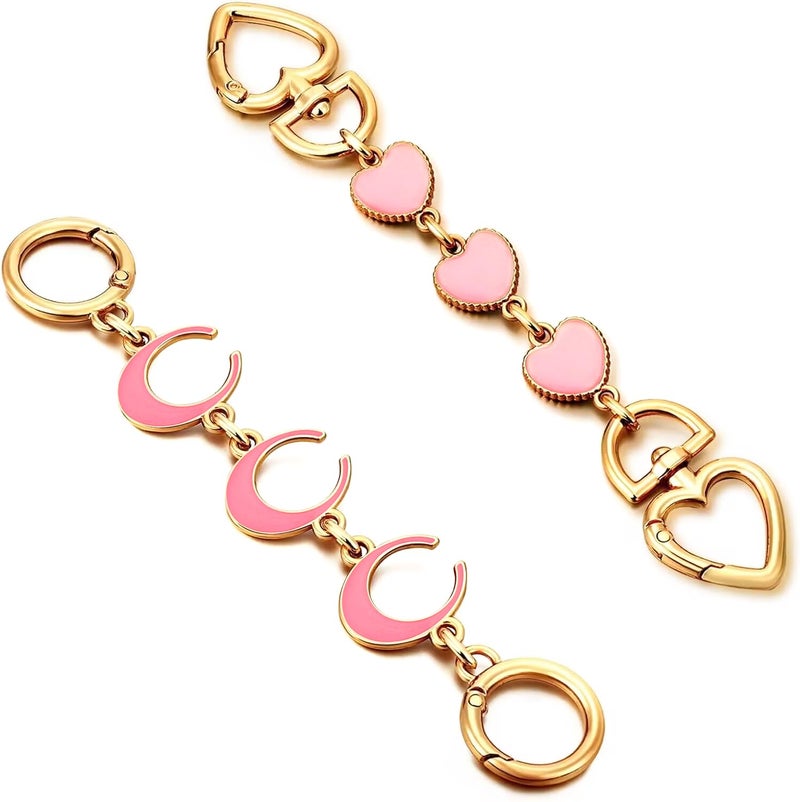 Tmtains ZLSPTK 2Pcs Bag Extender Chain Heart Moon Purse Strap Extenders for Handbags Purse Extender Chain Gold Purse Strap Replacement Pink Purse Accessories Bag Charms for Handbags Purse Making Supplies - Image 1