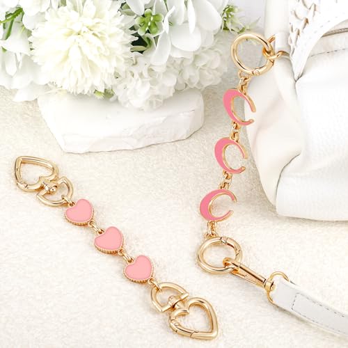 Tmtains ZLSPTK 2Pcs Bag Extender Chain Heart Moon Purse Strap Extenders for Handbags Purse Extender Chain Gold Purse Strap Replacement Pink Purse Accessories Bag Charms for Handbags Purse Making Supplies - Image 2