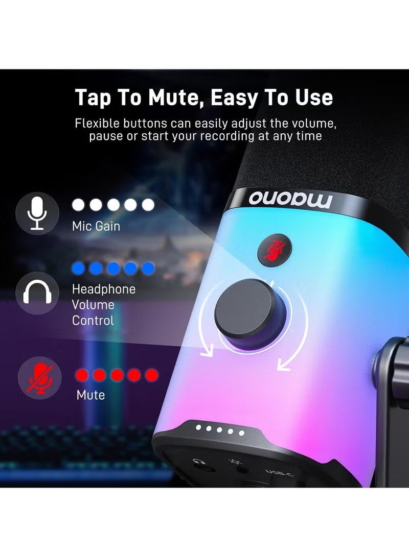 Maono PD100X RGB XLR/USB Dynamic Microphone, Cardioid Podcast Mic with RGB Lighting, Mute Button, Headphone Jack & Desktop Stand, Professional Mic for Gaming, Streaming, Recording & Voice Chat - Image 3