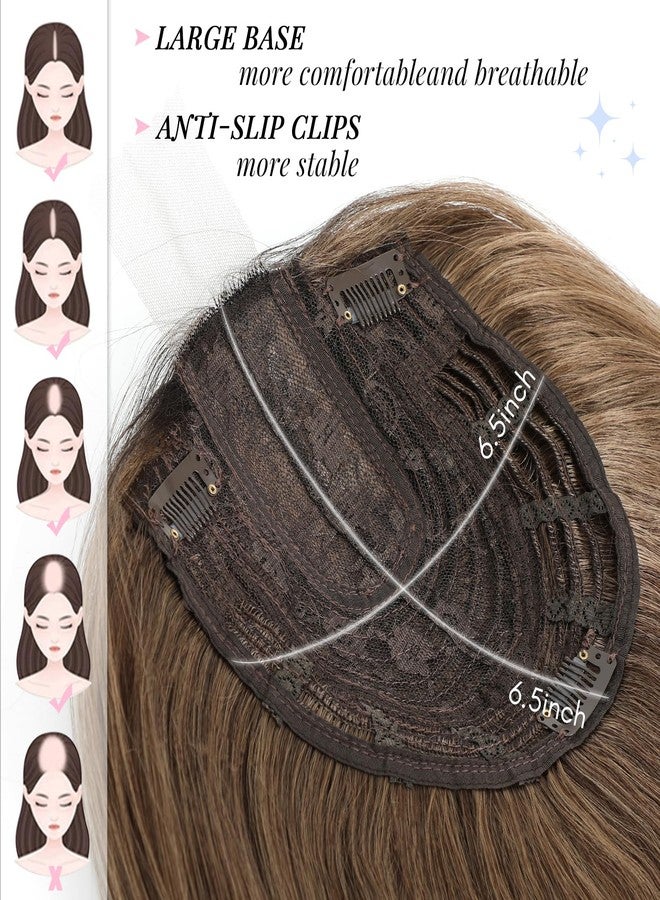 Molefi Hair Toppers for Women with Thinning Hair,18 Inch Long Layered Toppers,Add Volume Synthetic Wiglets Pieces For Women 6.5"x6.5"Large Base for Daily Use (Brown with Ash Brown Highlights) - Image 4