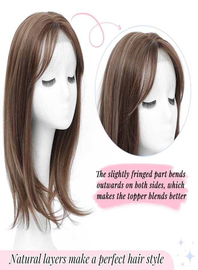 Molefi Hair Toppers for Women with Thinning Hair,18 Inch Long Layered Toppers,Add Volume Synthetic Wiglets Pieces For Women 6.5"x6.5"Large Base for Daily Use (Brown with Ash Brown Highlights) - Image 2