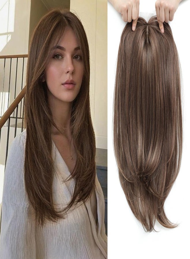 Molefi Hair Toppers for Women with Thinning Hair,18 Inch Long Layered Toppers,Add Volume Synthetic Wiglets Pieces For Women 6.5"x6.5"Large Base for Daily Use (Brown with Ash Brown Highlights) - Image 1