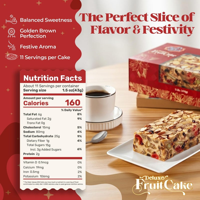 Carli’s Cakes Deluxe Fruit Cake, 1 lb. - Gourmet Holiday Fruitcake with Nuts & Dried Fruits, Ready to Serve Dessert, Ideal Christmas Gift, Celebration Treat, or Party Snack - Image 4