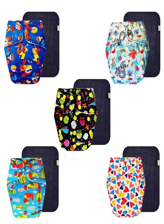 Dumbledo Premium Cloth Diaper with Black Insert (Pack of 5) | Hypoallergenic | Reusable & Washable | Quick Dry | Designed by Moms | 3 Months - 3 Years | Unisex Baby - Image 1