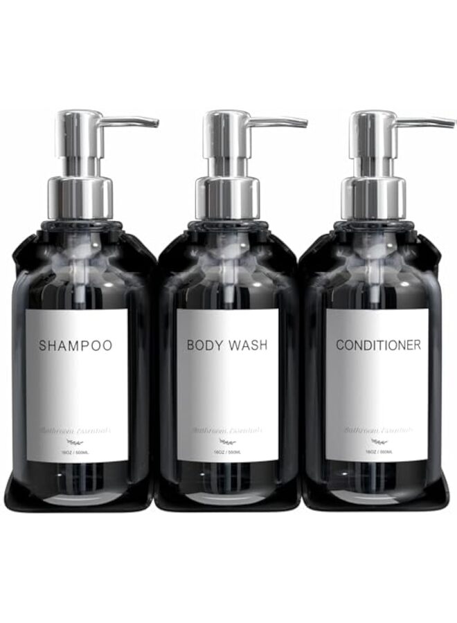 موزع شامبو وبلسم، 3 قطع، موزع صابون استحمام، يُثبت على الحائط، 16.9 أونصة، فضي اللون - Image 1