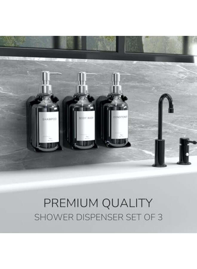 موزع شامبو وبلسم، 3 قطع، موزع صابون استحمام، يُثبت على الحائط، 16.9 أونصة، فضي اللون - Image 5