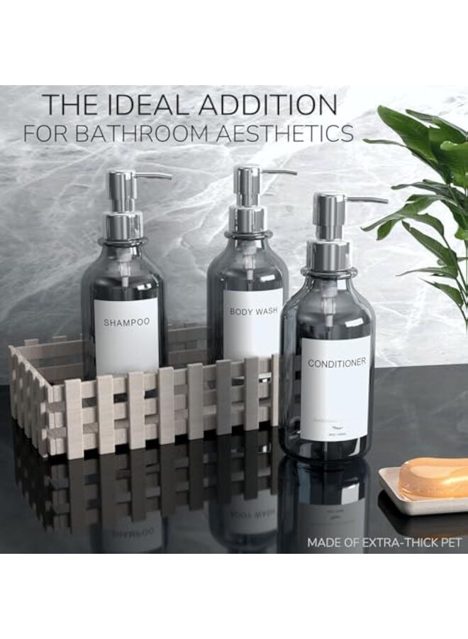 موزع شامبو وبلسم، 3 قطع، موزع صابون استحمام، يُثبت على الحائط، 16.9 أونصة، فضي اللون - Image 4