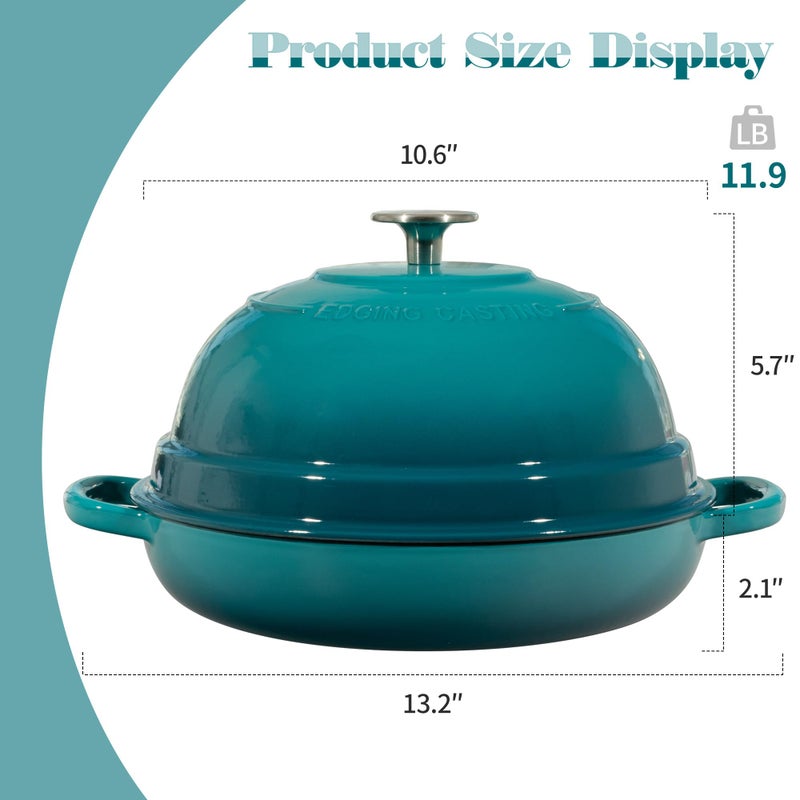 EDGING CASTING Enameled Cast Iron Dutch Oven Pot with Lid, Round Bread Oven for Homemade Sourdough Bread Baking, 6 Quart, Darkcyan - Image 3