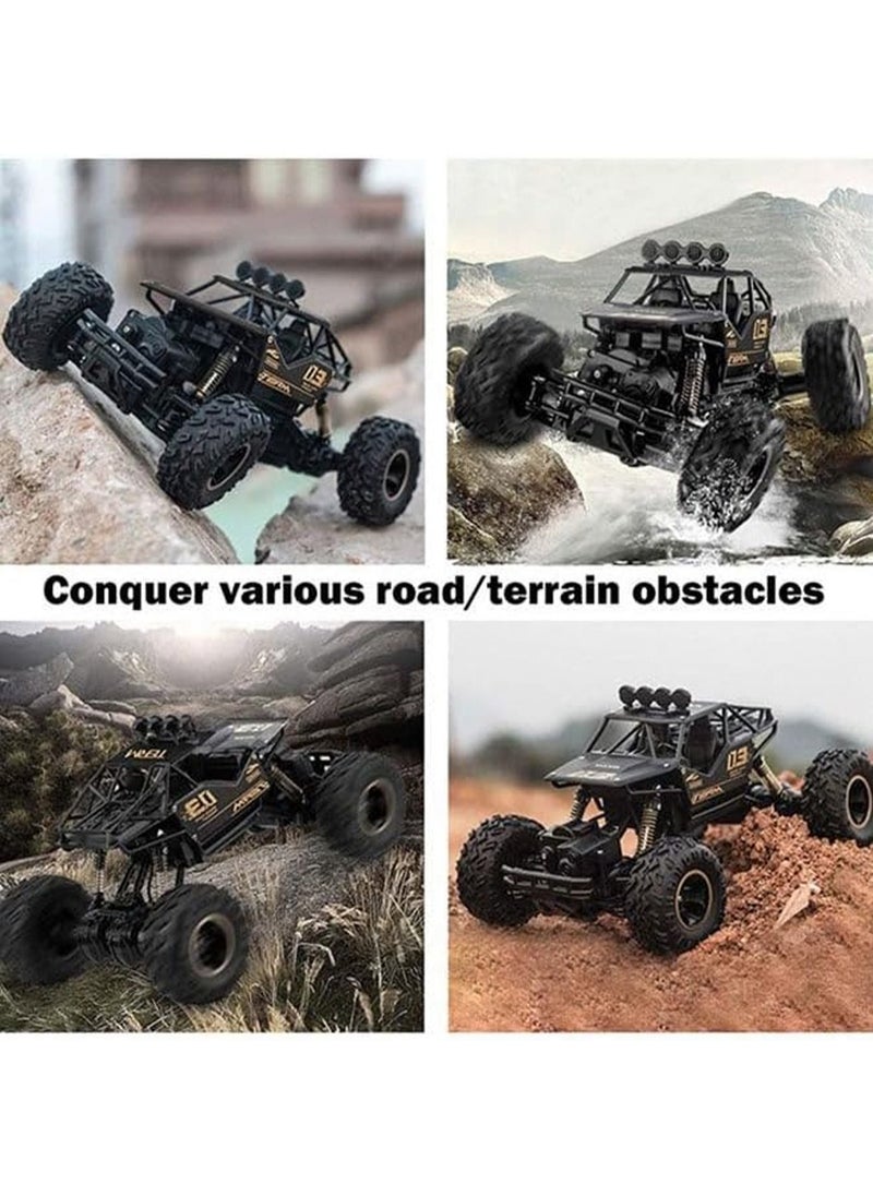 LOOPITYS - 1: 16 remote control off-road truck children's toy rechargeable four-wheel drive 2.4GHz rock track off-road remote control vehicle | remote control vehicle | four-wheel drive | black alloy body | articulated suspension | rubber tires |, can be given as birthday gifts and holiday gifts to friends and family - Image 1