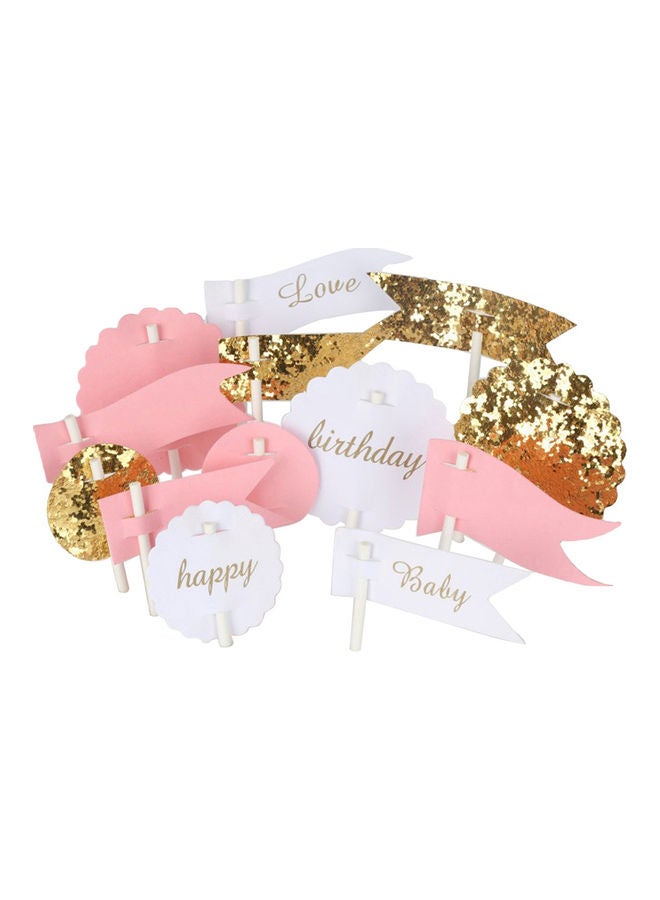 NIBEMINENT 13-Piece Happy Birthday Themed Cake Toppers Pink/Gold/White - Image 1