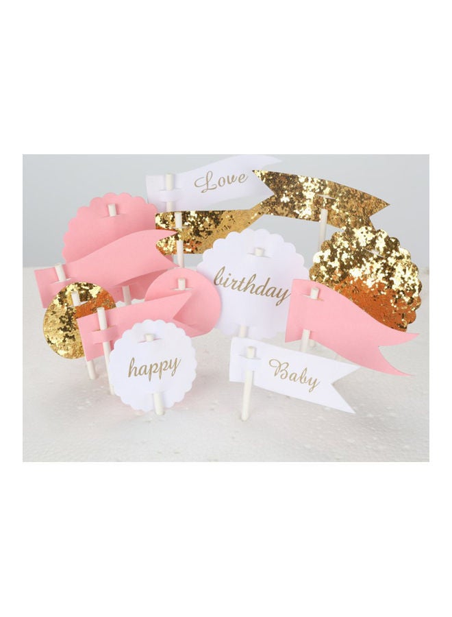 NIBEMINENT 13-Piece Happy Birthday Themed Cake Toppers Pink/Gold/White - Image 2