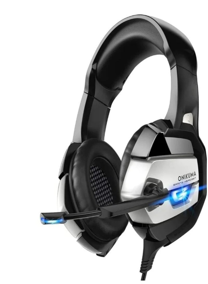 onikuma K5 Gaming Headset With Mic And Noise Canceling Gaming Headphone With Led Light For Mobile Phone Laptop Ps4 Ps5 Pc Xbox (Blue), Wired
