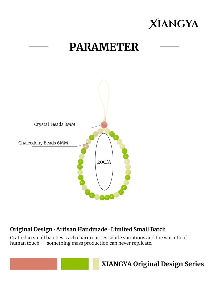 XIANGYA Phone Charm Lanyard Strap – Green Chalcedony Bead Chain with White Crystal Accents for Phone/Bag/Keychain - Image 3