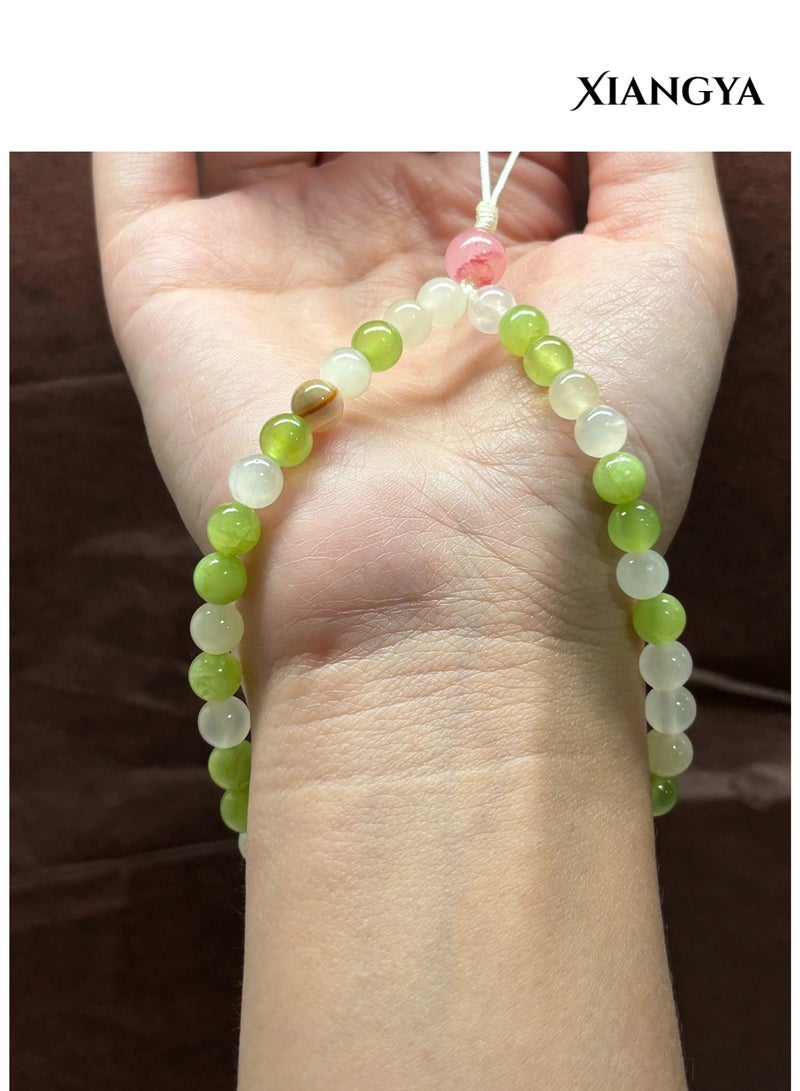 XIANGYA Phone Charm Lanyard Strap – Green Chalcedony Bead Chain with White Crystal Accents for Phone/Bag/Keychain - Image 5