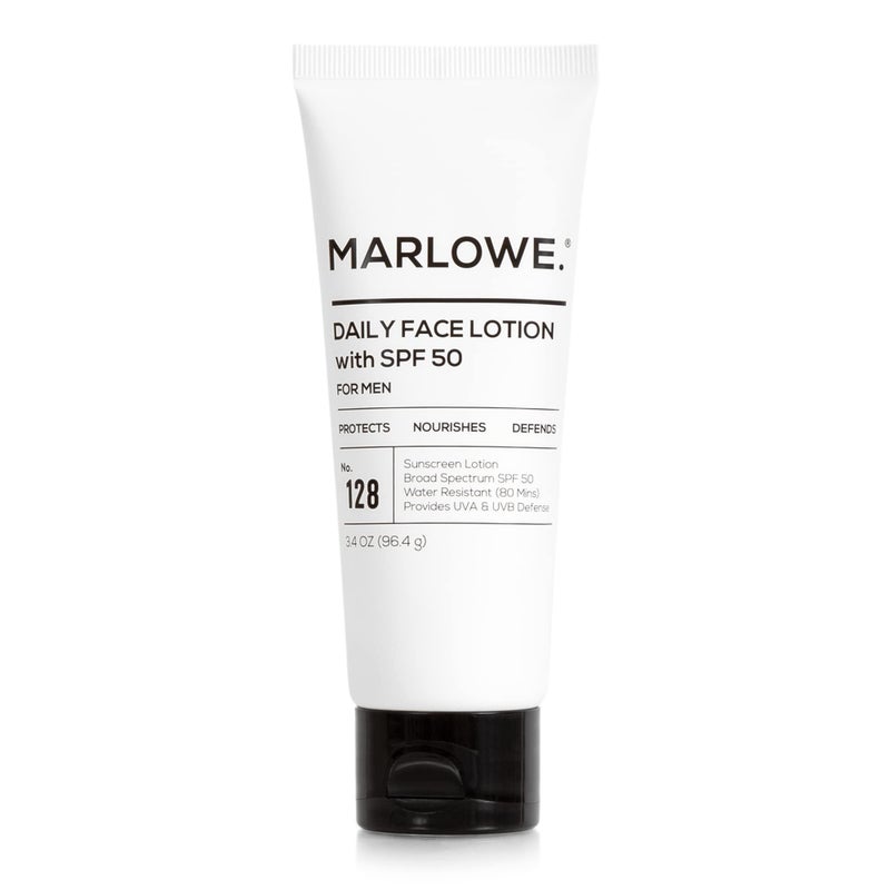 MARLOWE No 128 Mens Facial Lotion with Sunscreen SPF 50 34 oz OilFree Lightweight Daily Face Moisturizer for Men Includes Natural Extracts to Hydrate Nourish  Soothe