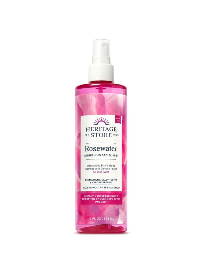 Heritage Store Rosewater - Refreshing Facial Mist for Glowing Skin with Damask Rose, All Skin Types - Rose Water Spray for Face, Made Without Dyes or Alcohol, Hypoallergenic, Vegan, Cruelty Free, 12oz - Image 1