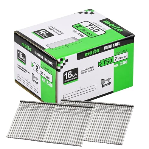 meite 16 Gauge Finish Nails, 2-Inch Galvanized 16GA Finish Nails, Small Straight Finishing Nail, Ideal for Woodworking, Upholstery, and Framing Projects (2,500 Counts) - Image 1