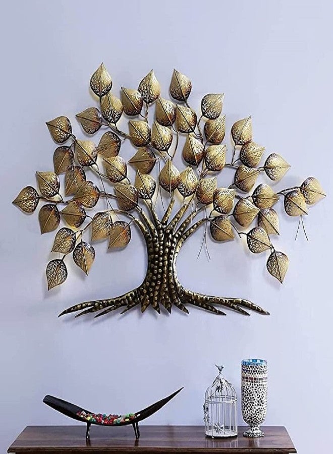 RHD Wall Décor Pan Handicraft Metal Tree Wall Hanging Décor with LED Light, Wall Hanging Tree, Big LED Gold Pan Tree Living Room Wall Shelf Home Office Decoration - W244 - Image 2
