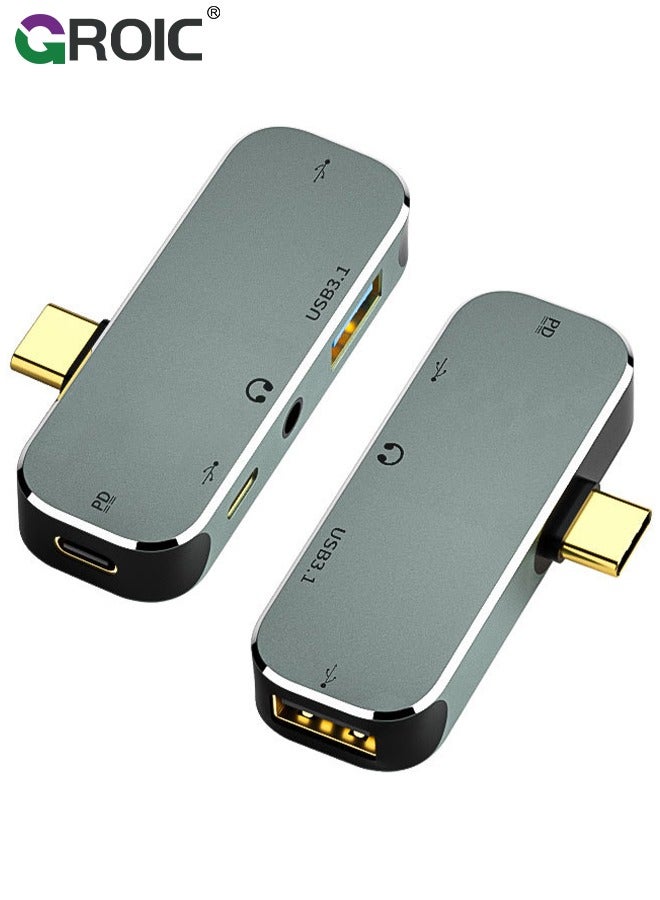 GROIC 5 in 1 Mini HUB Type C Hub Hot Swappable 10Gbps 100W Type c Expansion Dock Type C to PD+Type C+AUX+USB3.1+AUX+USB2.0 Hub for Win for Android for OS X  - Image 1