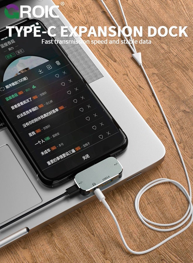 GROIC 5 in 1 Mini HUB Type C Hub Hot Swappable 10Gbps 100W Type c Expansion Dock Type C to PD+Type C+AUX+USB3.1+AUX+USB2.0 Hub for Win for Android for OS X  - Image 2