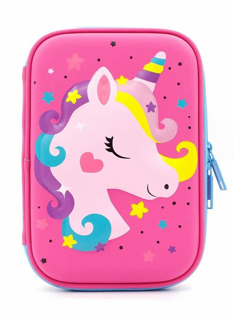 Excefore Unicorn Pencil Case, Cute Big Size Hardtop Pencil Case with Compartment for School Students Teens, Kids School Supply Organizer Stationery Box Zipper Pouch, Gifts for Girls (Fuchsia) - Image 1