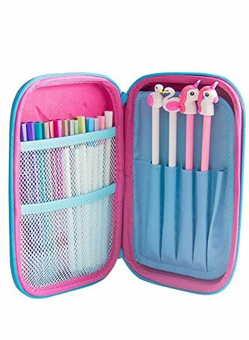 Excefore Unicorn Pencil Case, Cute Big Size Hardtop Pencil Case with Compartment for School Students Teens, Kids School Supply Organizer Stationery Box Zipper Pouch, Gifts for Girls (Fuchsia) - Image 3