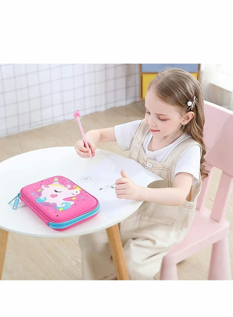 Excefore Unicorn Pencil Case, Cute Big Size Hardtop Pencil Case with Compartment for School Students Teens, Kids School Supply Organizer Stationery Box Zipper Pouch, Gifts for Girls (Fuchsia) - Image 2