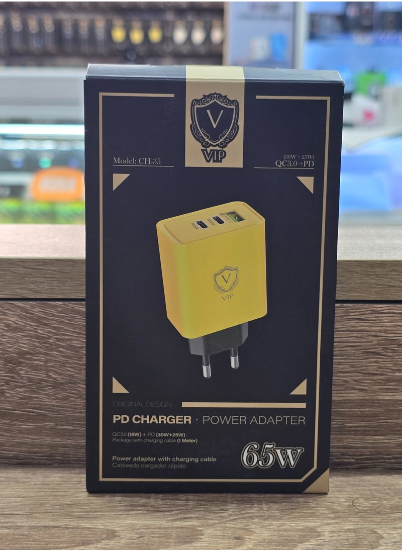 VIP - 45W Super Fast Charger with Type-C t Type-C Cable - 65W QC3.0(18W) + PD (30W+25W) Compatible with Galaxy Note S21 S23 10 Ultra S10 S9 Plus - S22 - S22 Ultra (Yellow) - Image 1