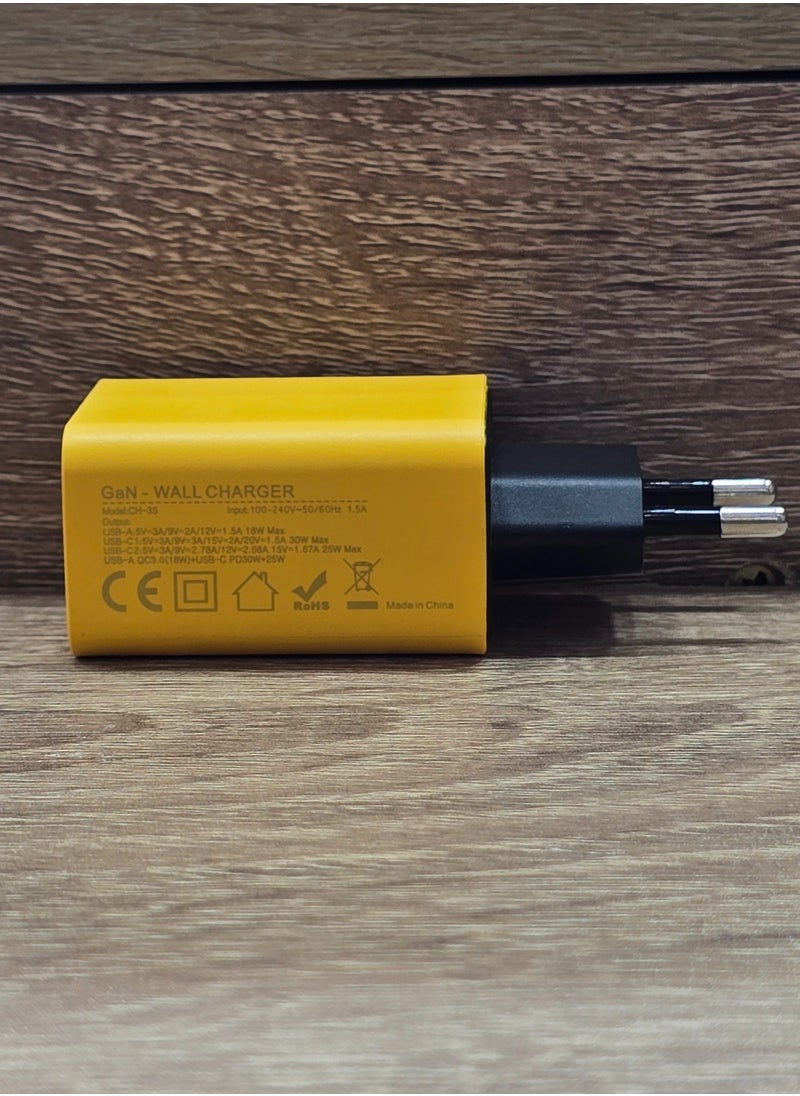 VIP - 45W Super Fast Charger with Type-C t Type-C Cable - 65W QC3.0(18W) + PD (30W+25W) Compatible with Galaxy Note S21 S23 10 Ultra S10 S9 Plus - S22 - S22 Ultra (Yellow) - Image 1