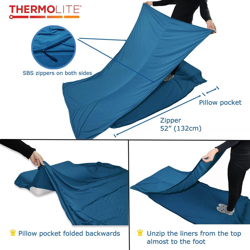 BROWINT Thermolite Sleeping Bag Liner with Zippers for Cold Weather, Lightweight Mummy with Hood & Rectangular Sleep Sack for Adult, Adds Warmth, Thermal Travel Liner, All Season - Image 4