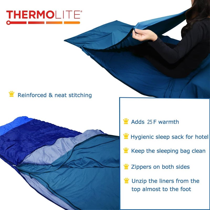 BROWINT Thermolite Sleeping Bag Liner with Zippers for Cold Weather, Lightweight Mummy with Hood & Rectangular Sleep Sack for Adult, Adds Warmth, Thermal Travel Liner, All Season - Image 5