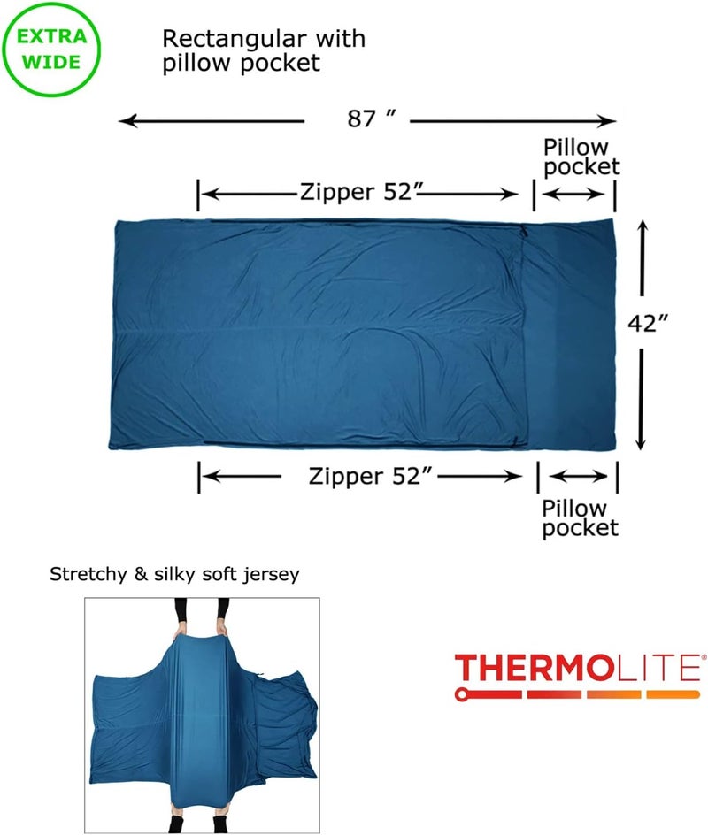 BROWINT Thermolite Sleeping Bag Liner with Zippers for Cold Weather, Lightweight Mummy with Hood & Rectangular Sleep Sack for Adult, Adds Warmth, Thermal Travel Liner, All Season - Image 2