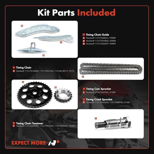 A-Premium طقم سلسلة توقيت المحرك A-Premium مع مشد والمزيد [يتناسب مع DOHC، 4 أسطوانات 1.6 لتر] متوافق مع ميني كوبر [سلسلة R56] 2007-2012، توربو، استبدال# 11314609483، 11317534833، 11317516088، 11217534654 - Image 2