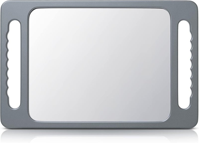 TASALON TASALON Unbreakable Hand Mirror with Double Handle- Large Handheld Barber Mirror for Hair and beauty Salon - Durable Hand Held Mirrors for barbershop - Haircut Mirror with Double Handgrip- Silver Gray 