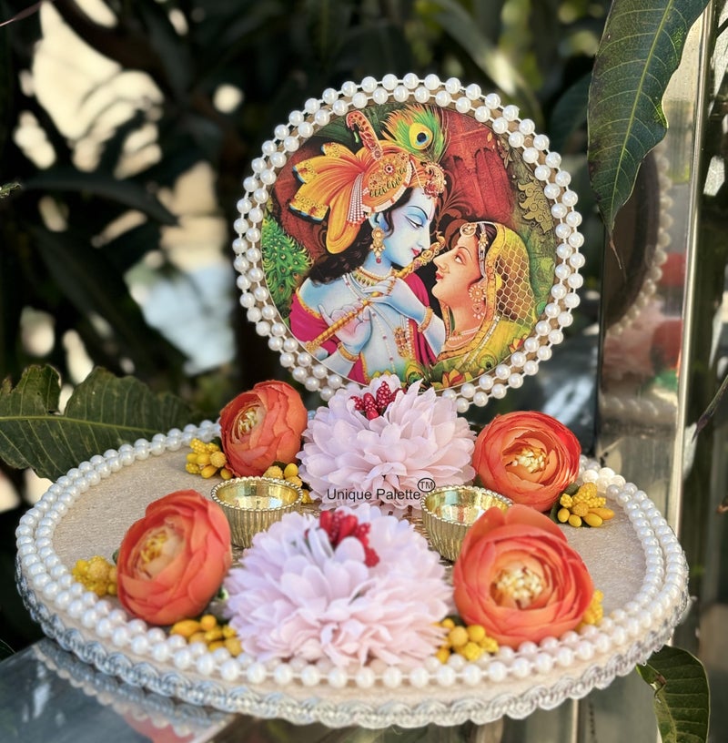 Unique Palette Radha Krishna Roli chawal Platter/roli chawal Tilak Plate - Image 1